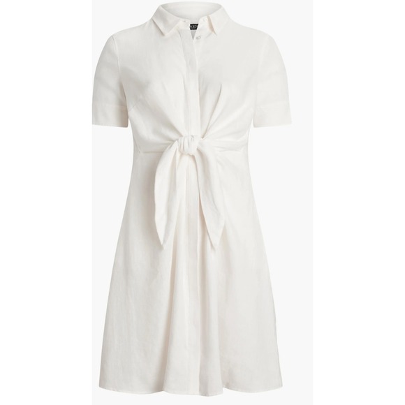 Lauren Ralph Lauren Dresses & Skirts - Lauren Ralph Lauren Tie Front Linen Shirtdress White Midi Short Sleeve 16W
